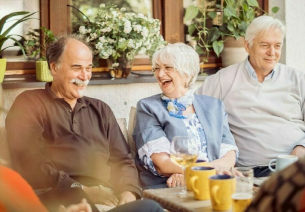 Happy seniors in a retirement community.
